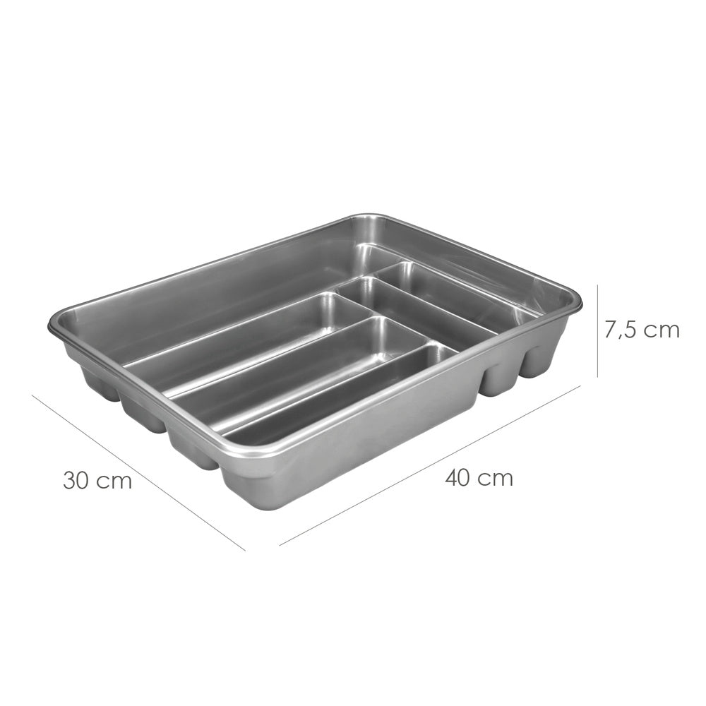 Plastic cutlery tray for drawer. Silver color 40x30x7 cm