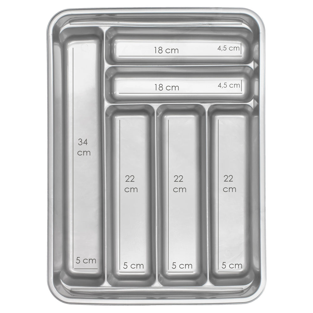Plastic cutlery tray for drawer. Silver color 40x30x7 cm