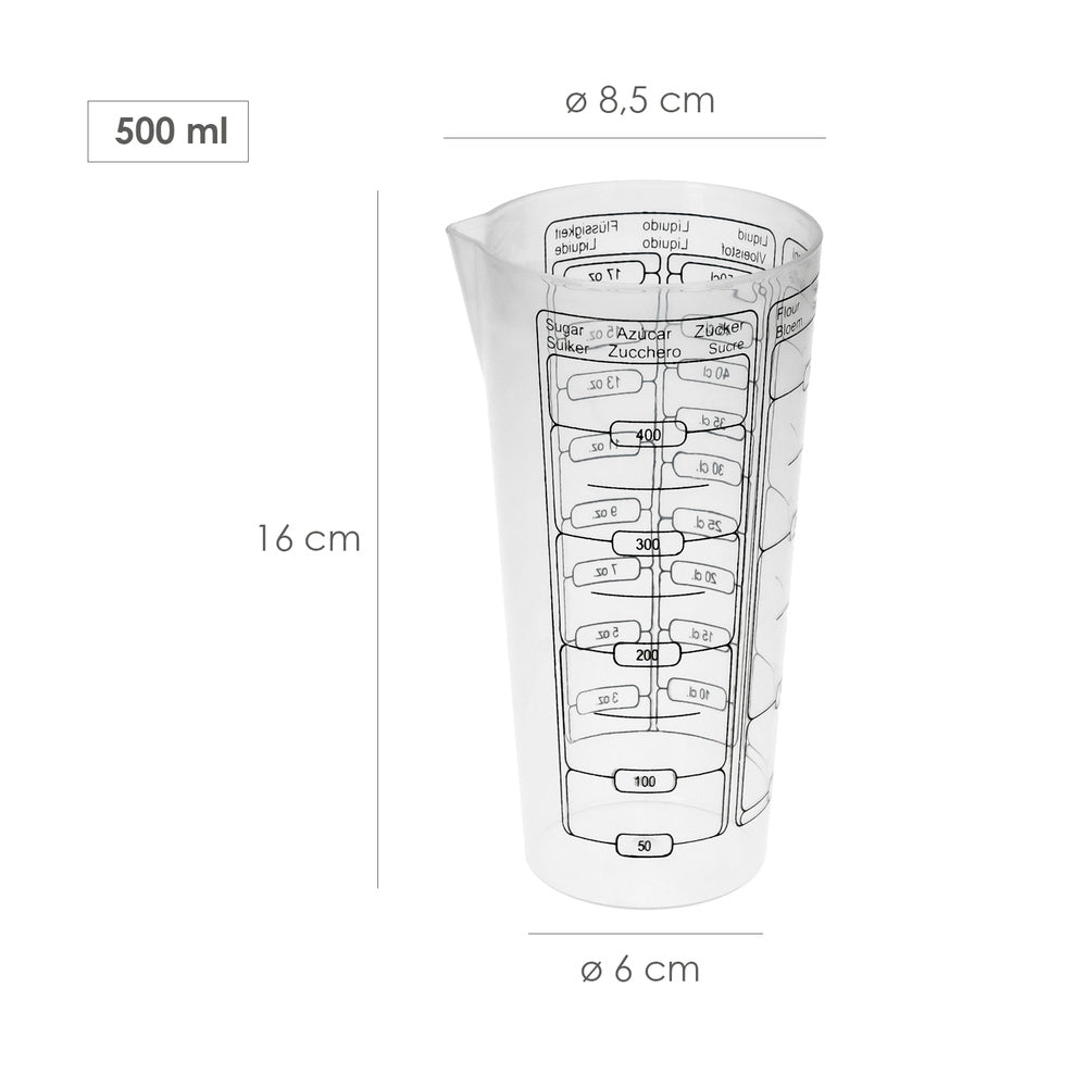 Vaso medidor plástico oryx 500 ml. 8,5x6x16 cm