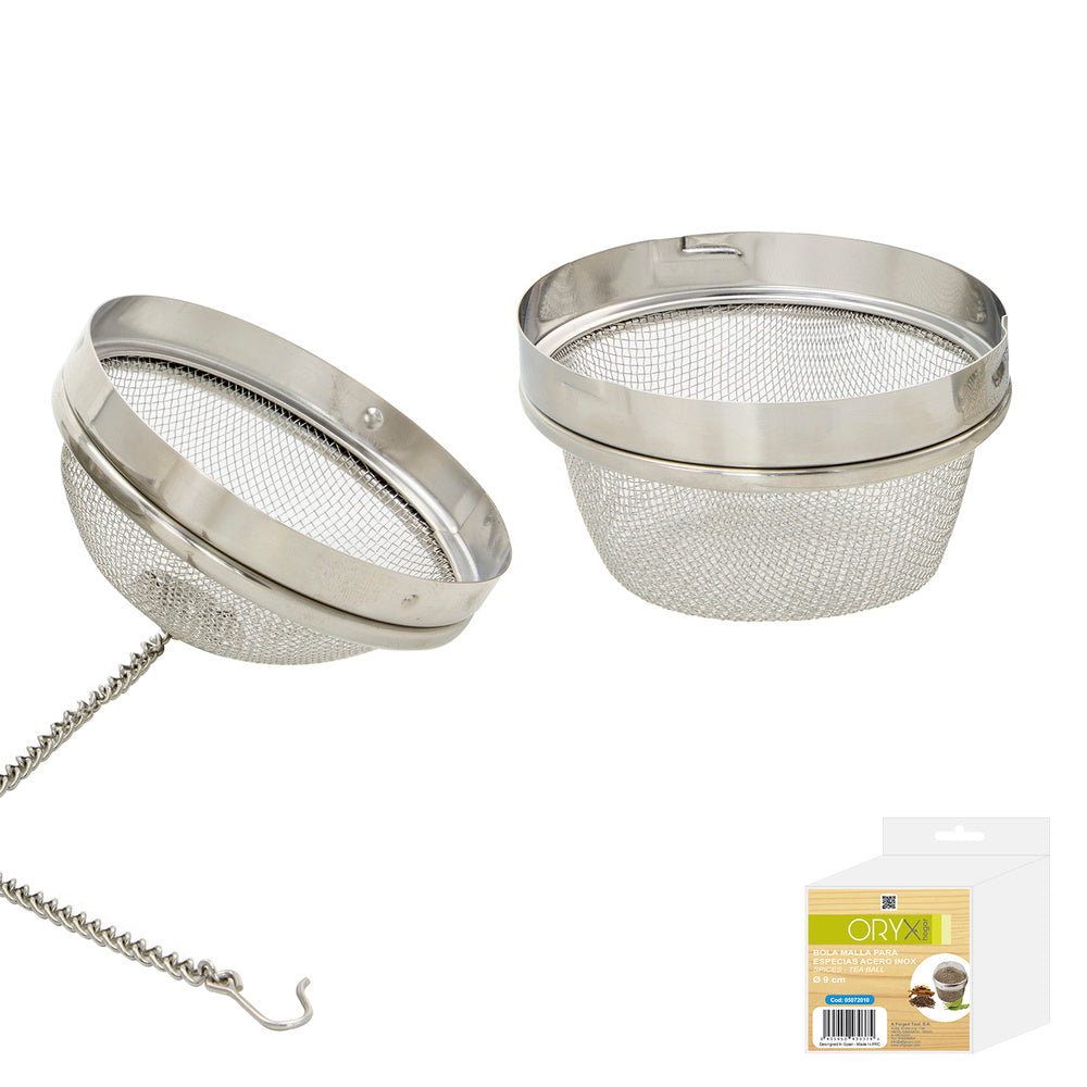 Stainless steel mesh ball for spices / tea / legumes, ø 9 cm with chain