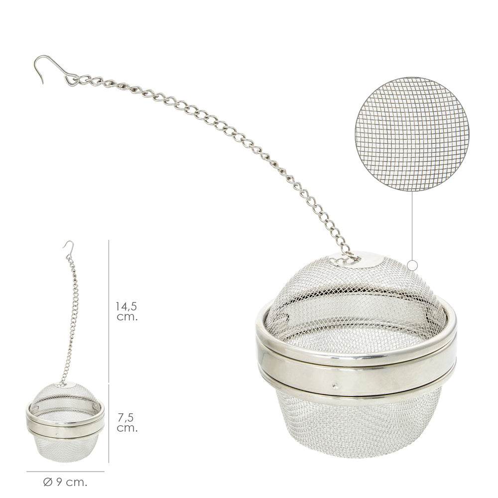 Stainless steel mesh ball for spices / tea / legumes, ø 9 cm with chain