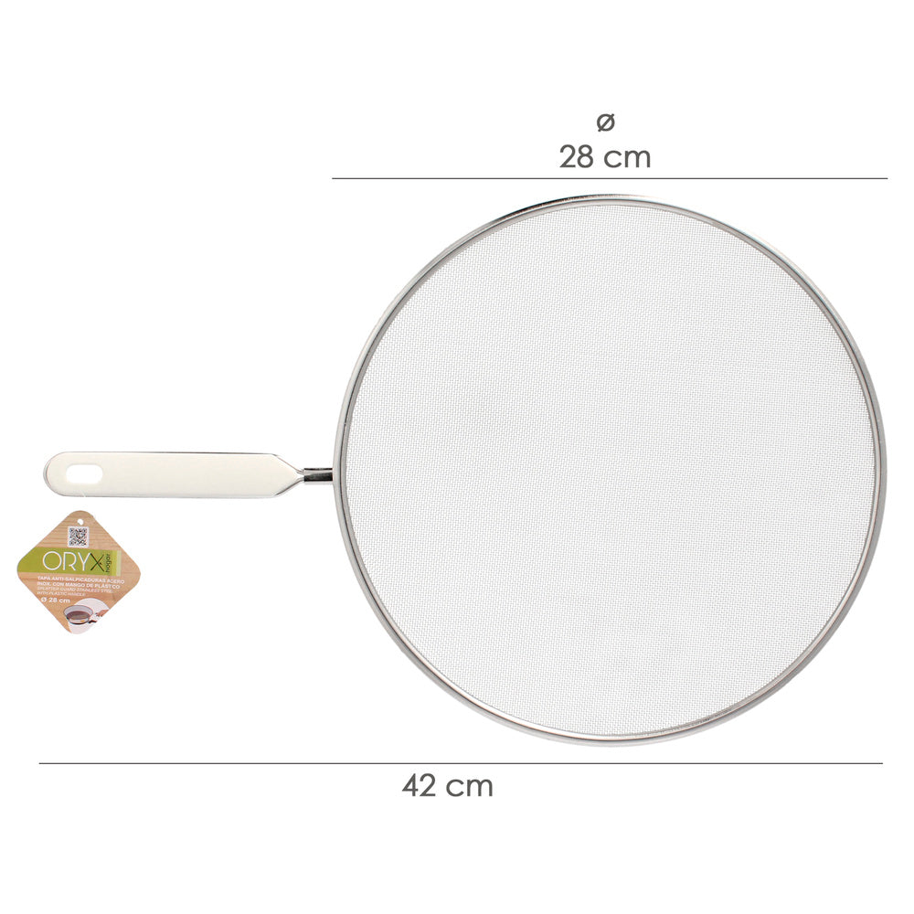 Tapa anti salpicaduras ø 28 cm malla acero inoxidable. Con mango, pantalla antisalpicaduras,tapa sarten,tapa ollas,tapa aceite