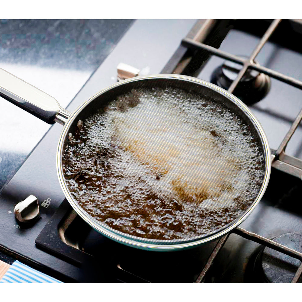 Splash guard lid ø 28 cm stainless steel mesh. With handle, splash screen, pan lid, pot lid, oil lid