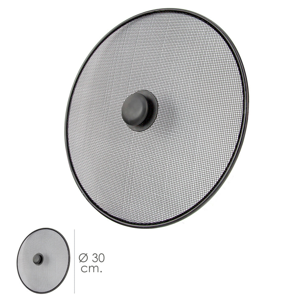 Anti-splatter lid for 30 cm diameter steel pan, black.