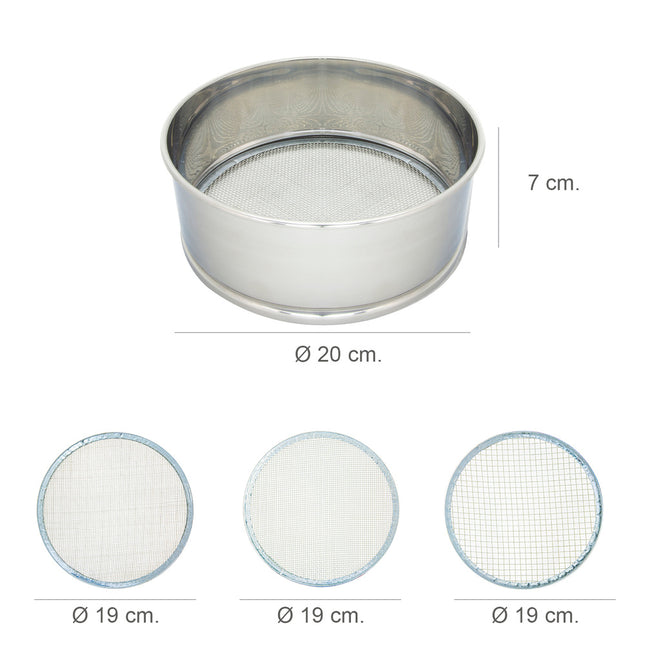 Harinero tamizador acero inoxidable ø 20 cm. con 3 mallas intercambiables