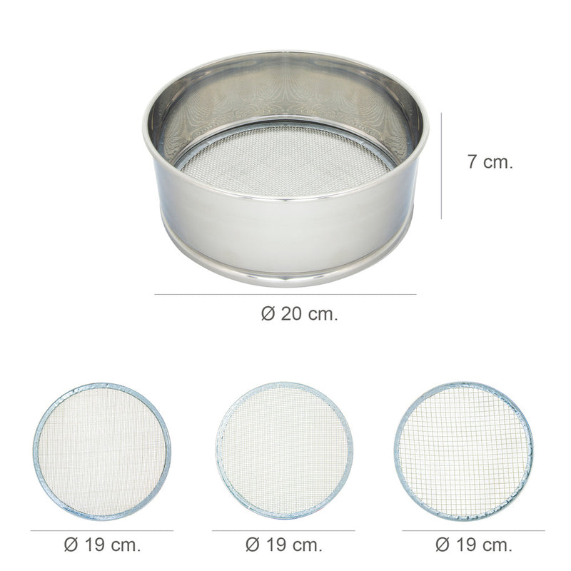 Harinero tamizador acero inoxidable ø 20 cm. con 3 mallas intercambiables