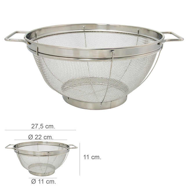 Escurridor malla acero inoxidable con asas ø 22 cm