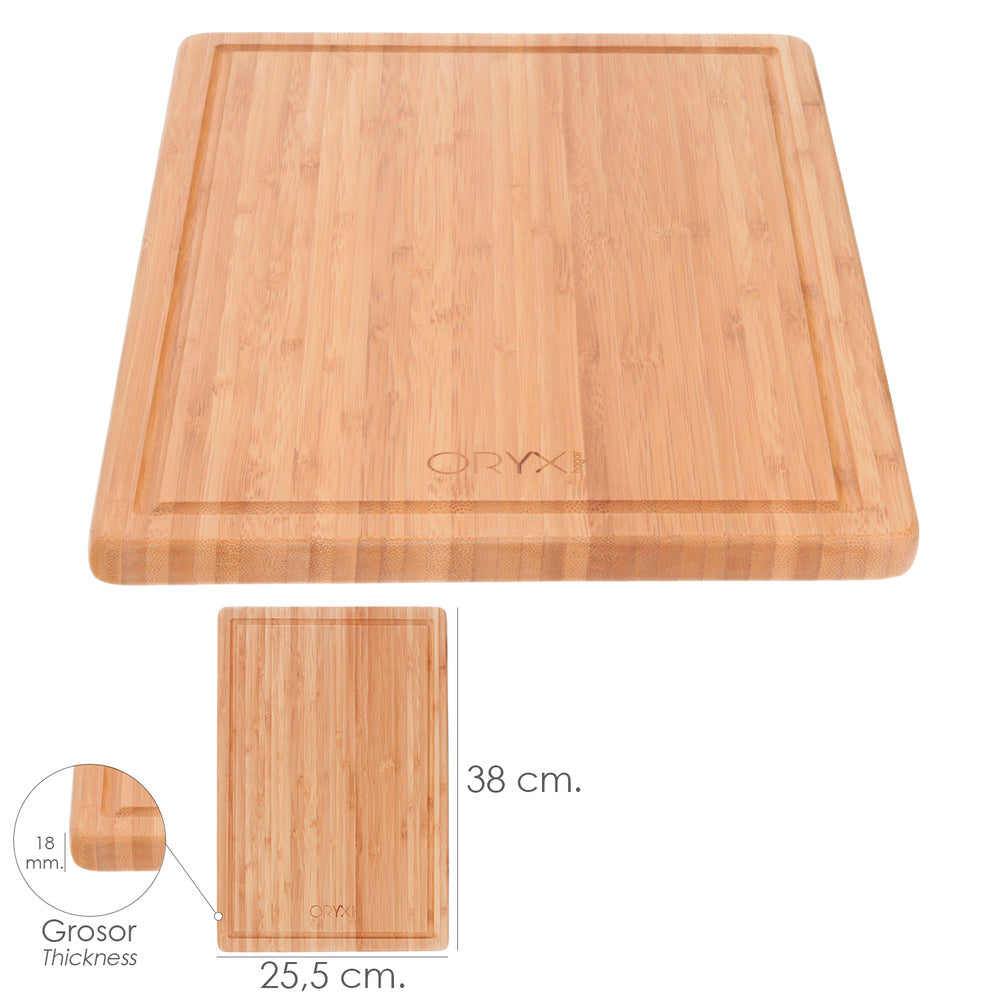 Tabla cortar cocina fabricada en madera de bambú 100% con ranura 32x25,5 cm