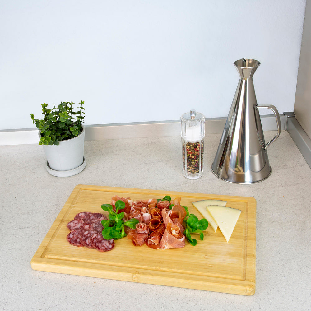 Tabla cortar cocina fabricada en madera de bambú 100% con ranura 32x25,5 cm