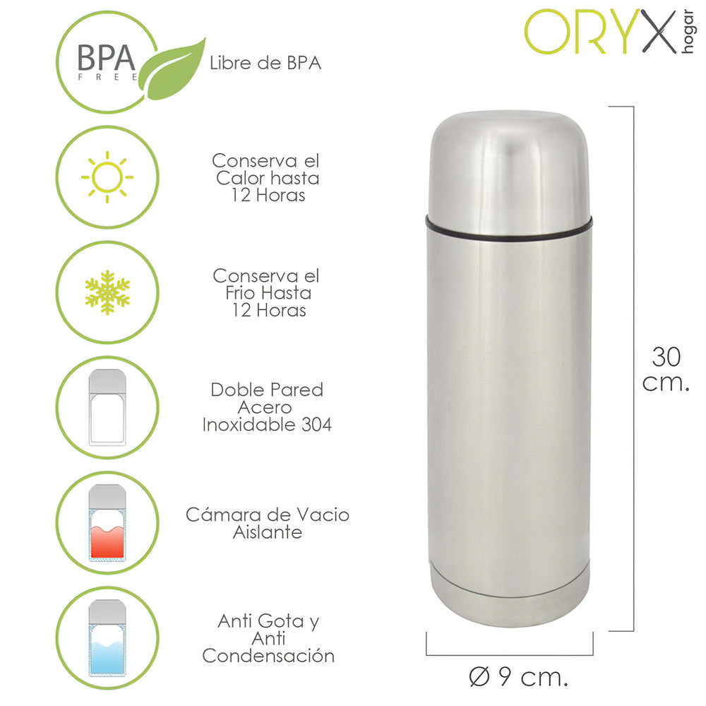 Liquid flask, 750 ml capacity. BPA-free, stainless steel, anti-drip