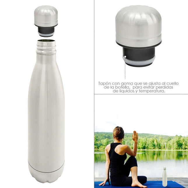 Botella termica, capacidad de 500 ML. libre BPA,  acero inoxidable, antigoteo
