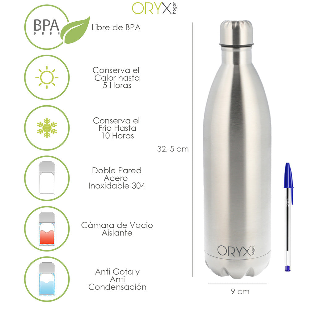 Thermal bottle, 1000 ml capacity. BPA free, stainless steel, non-drip