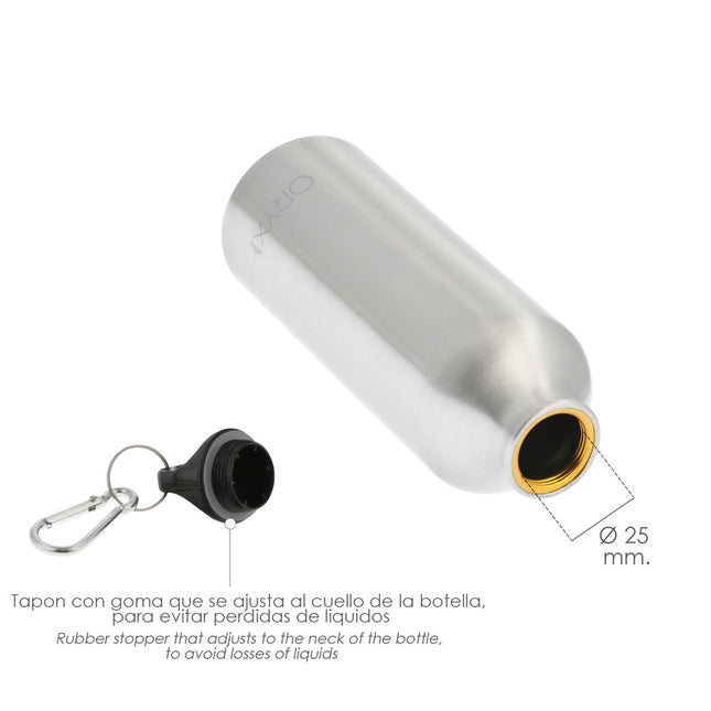 Botella de agua aluminio con mosqueton, cierre hermetico 500 ml