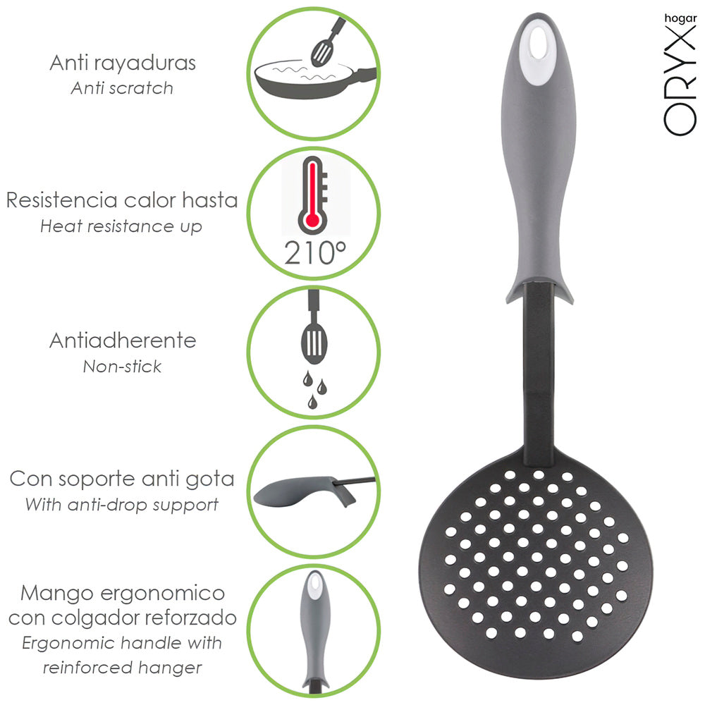 Nylon kitchen skimmer with rubberized non-drip handle 35 x 11.7 cm
