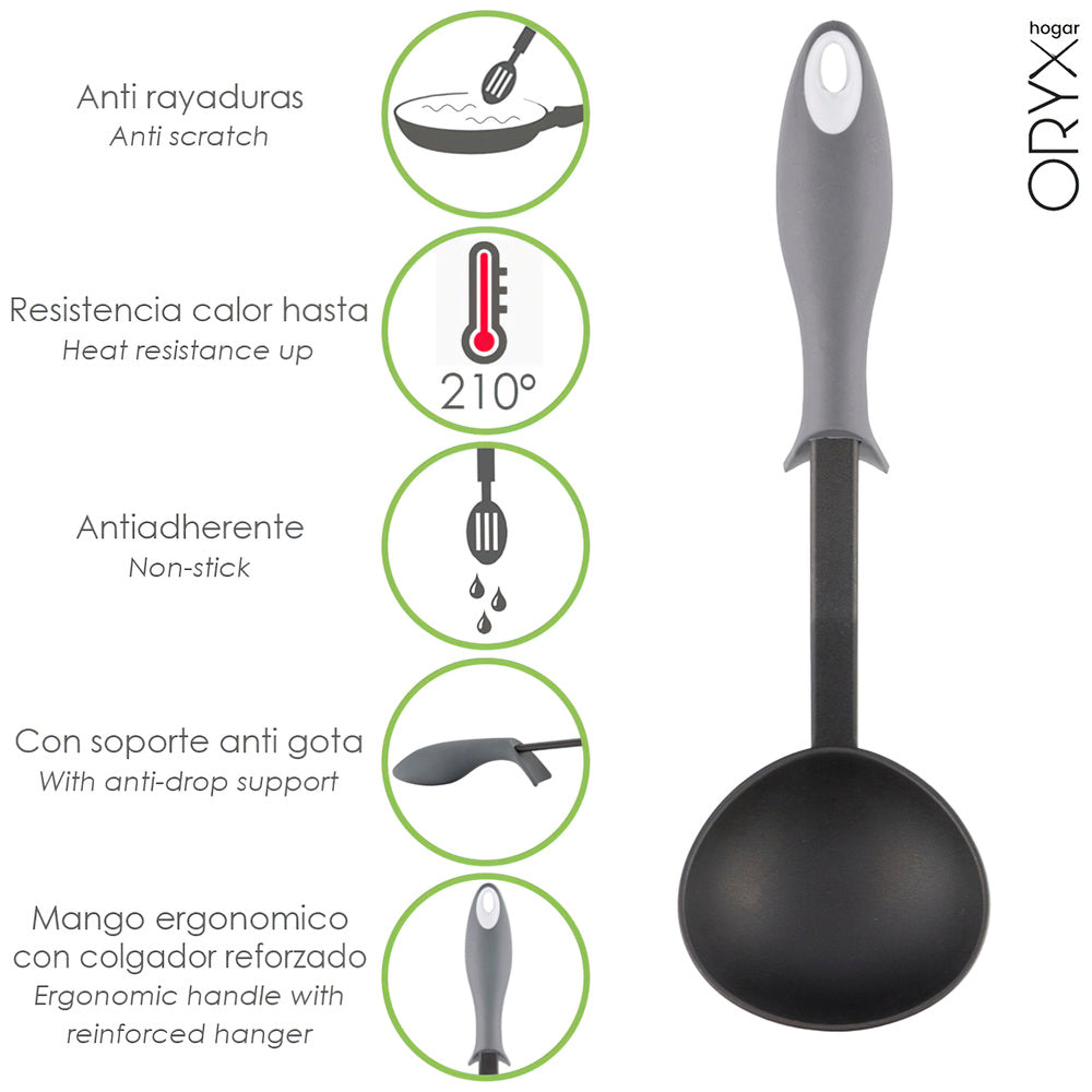 Nylon Kitchen Serving Ladle with Rubberized Anti-Drip Handle 32 x 9.8 cm