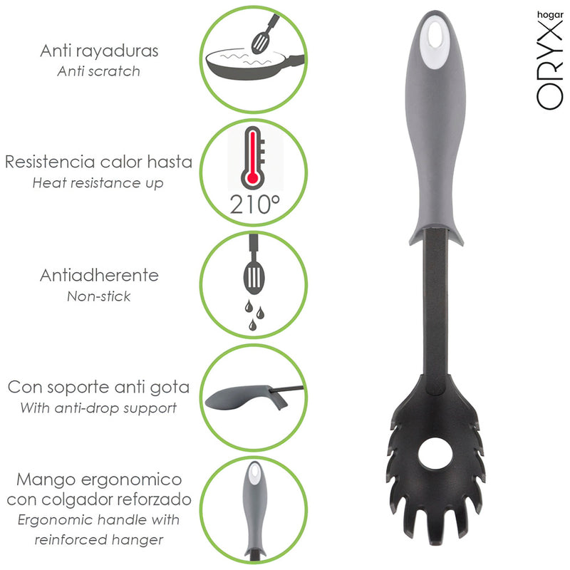 Servidor espaguetis nylon con mango antigotas engomado 31,5 x 6 cm