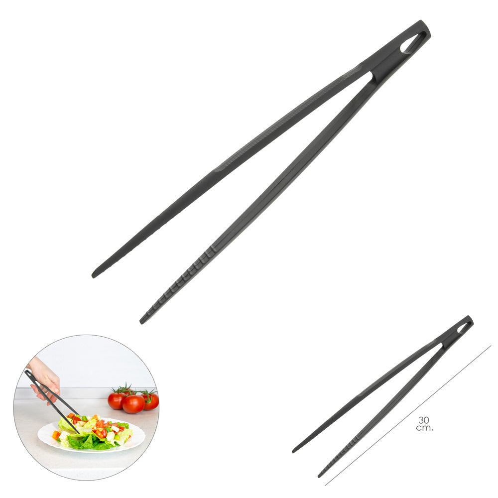 Pinzas de cocina, color negro, fabricadas en nailon, 30cm
