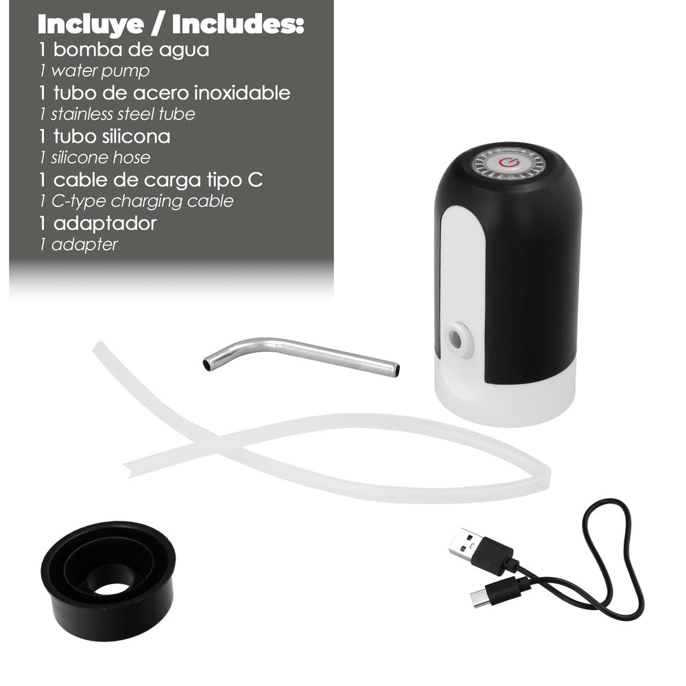 Automatic water dispenser for carafes and bottles with USB type C charger