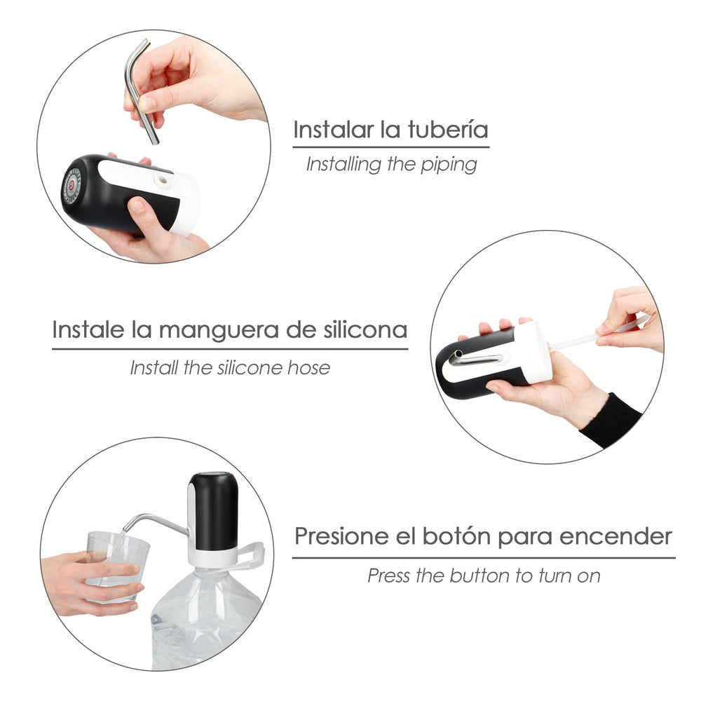 Automatic water dispenser for carafes and bottles with USB type C charger