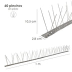 Anti-pigeon/bird spike, 1 meter, stainless steel, double spike, 60 spikes. Adaptable to various positions.