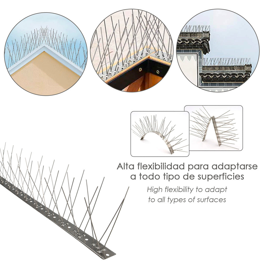 Espeto anti pombos / pássaros 1 metro inoxidável espeto duplo 60 espetos. Adaptável a várias posições