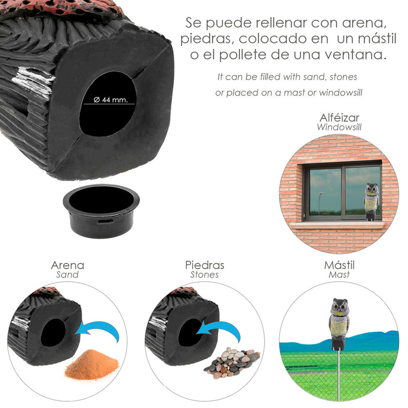Buho ahuyentador de pajaros / aves con cabeza giratoria 40 cm