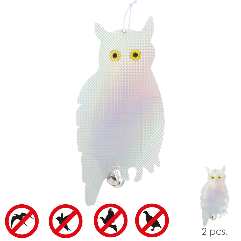 Reflective Hanging Owl Scarecrow with 2 Bells (2 Pieces)