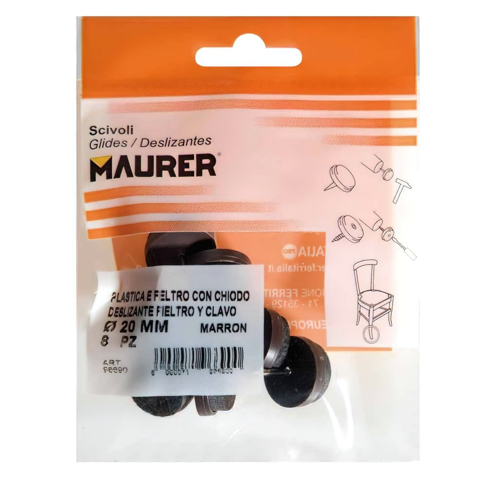 Brown felt glider ø20 (blister of 8 units)