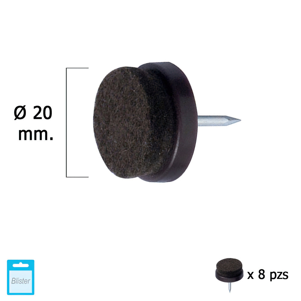 Brown felt glider ø20 (blister of 8 units)