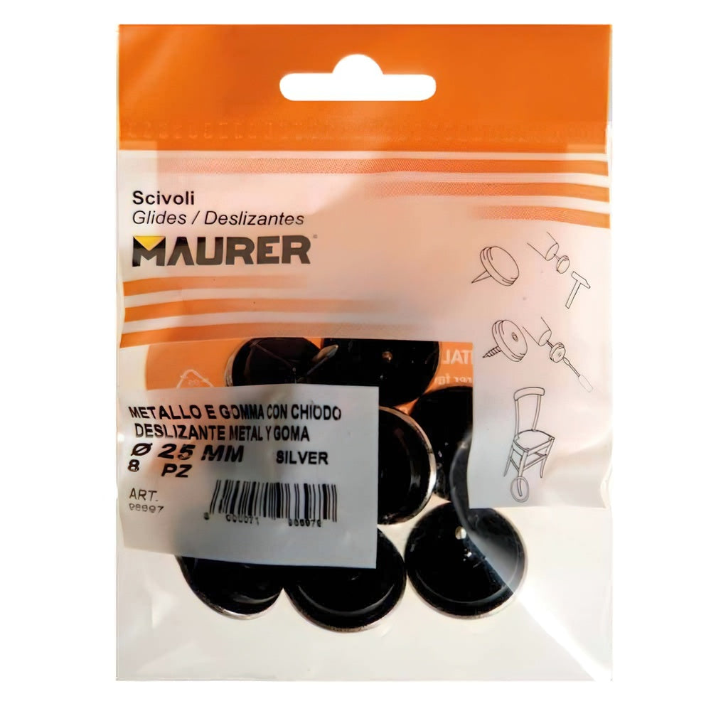 Clear Metal & Rubber Glide ø25 (blister pack of 8)
