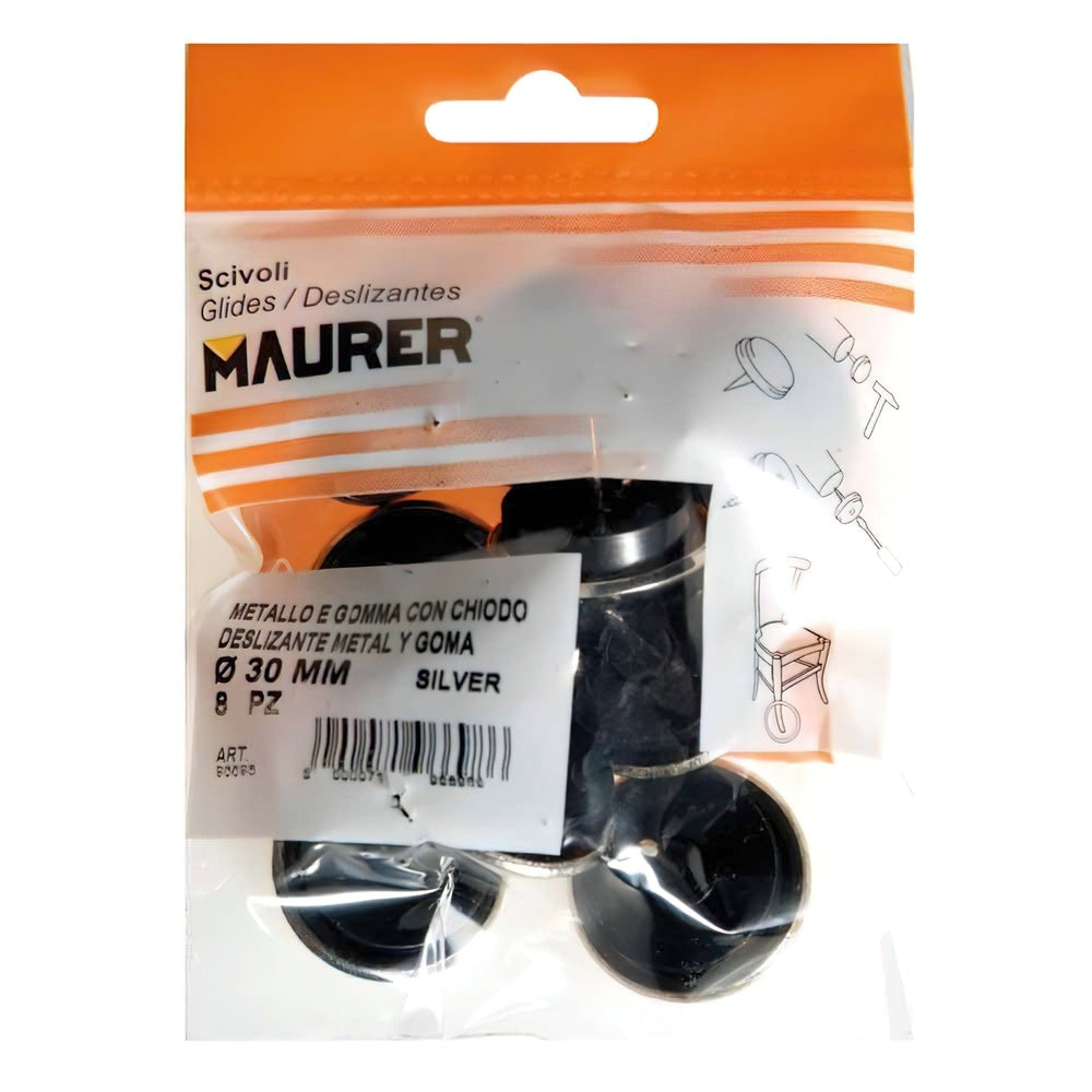 Clear metal rubber glide ø30 (blister of 8 units)