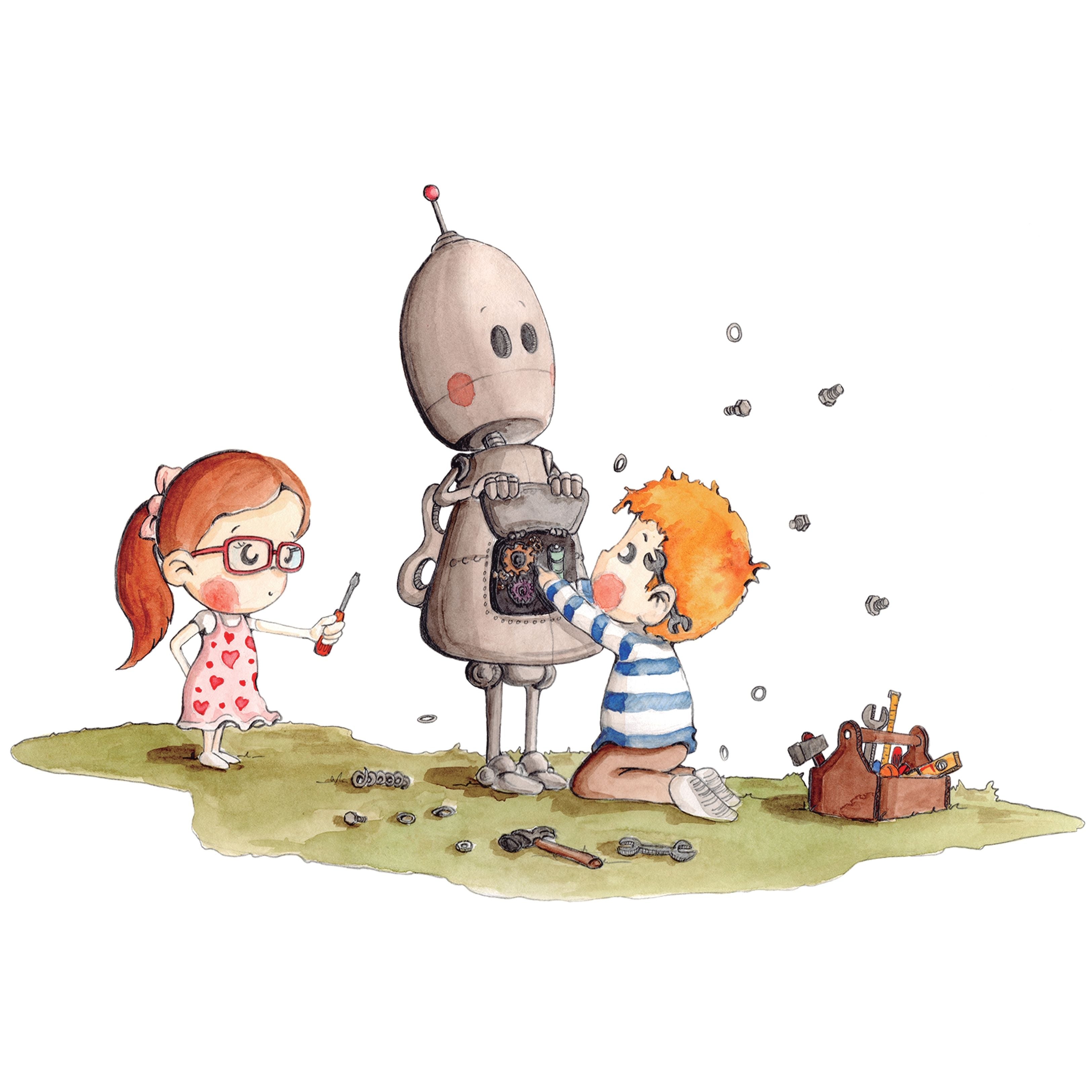 Vinilo Decorativo Infantil Botty el Robot Pintado a Mano