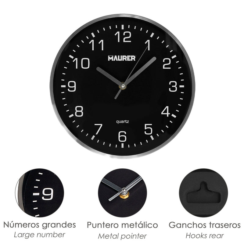 Reloj de pared ø 25 cm negro