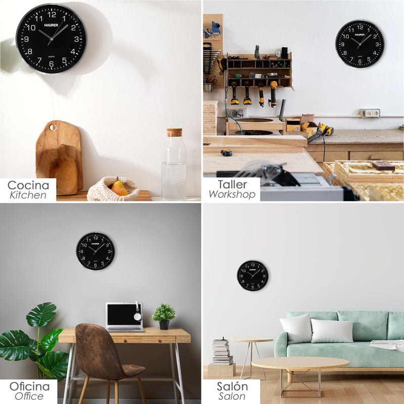 Reloj de pared ø 25 cm negro