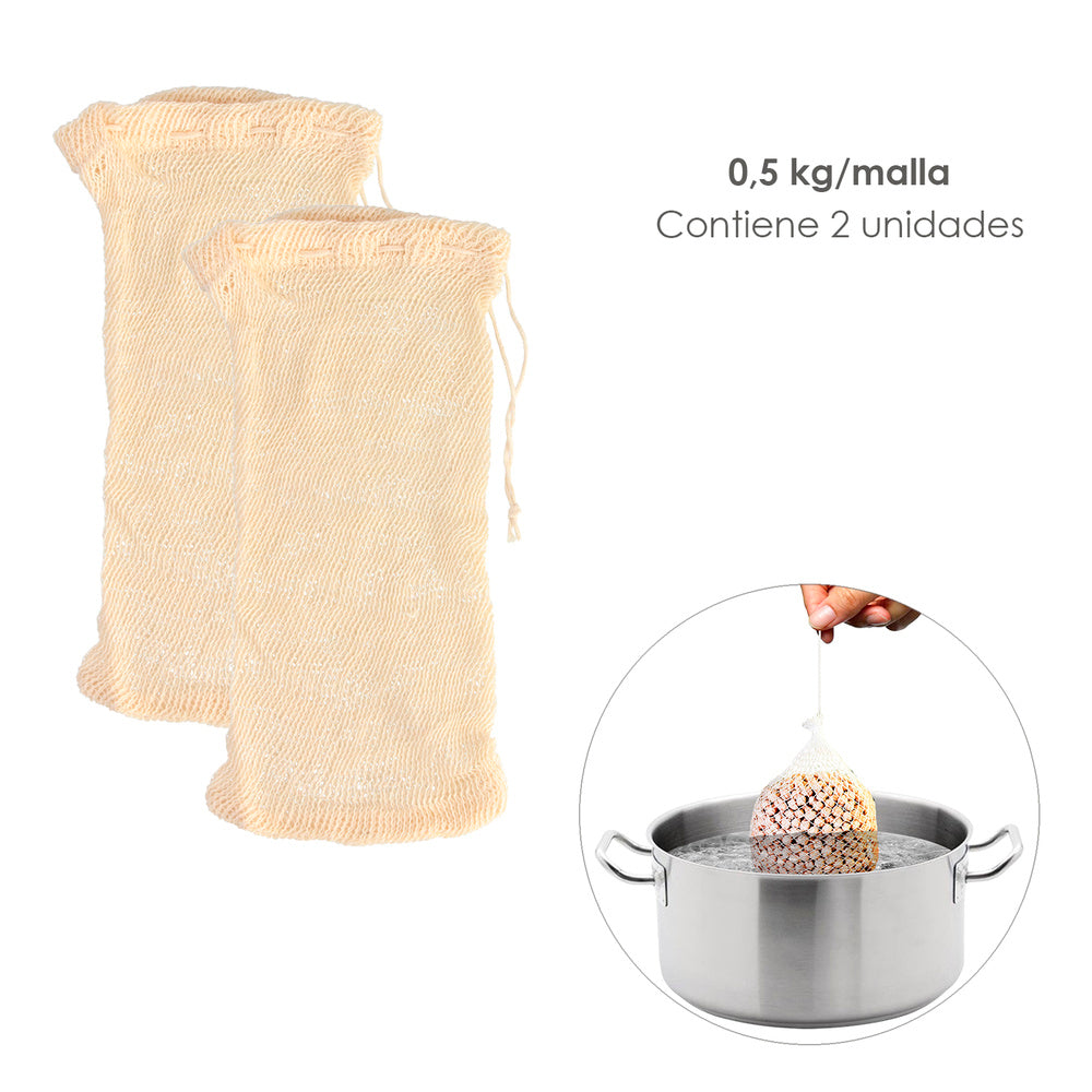 Cooking mesh / bag for legumes, cotton, 0.5 kg, pack of 2 units. 100% organic cotton