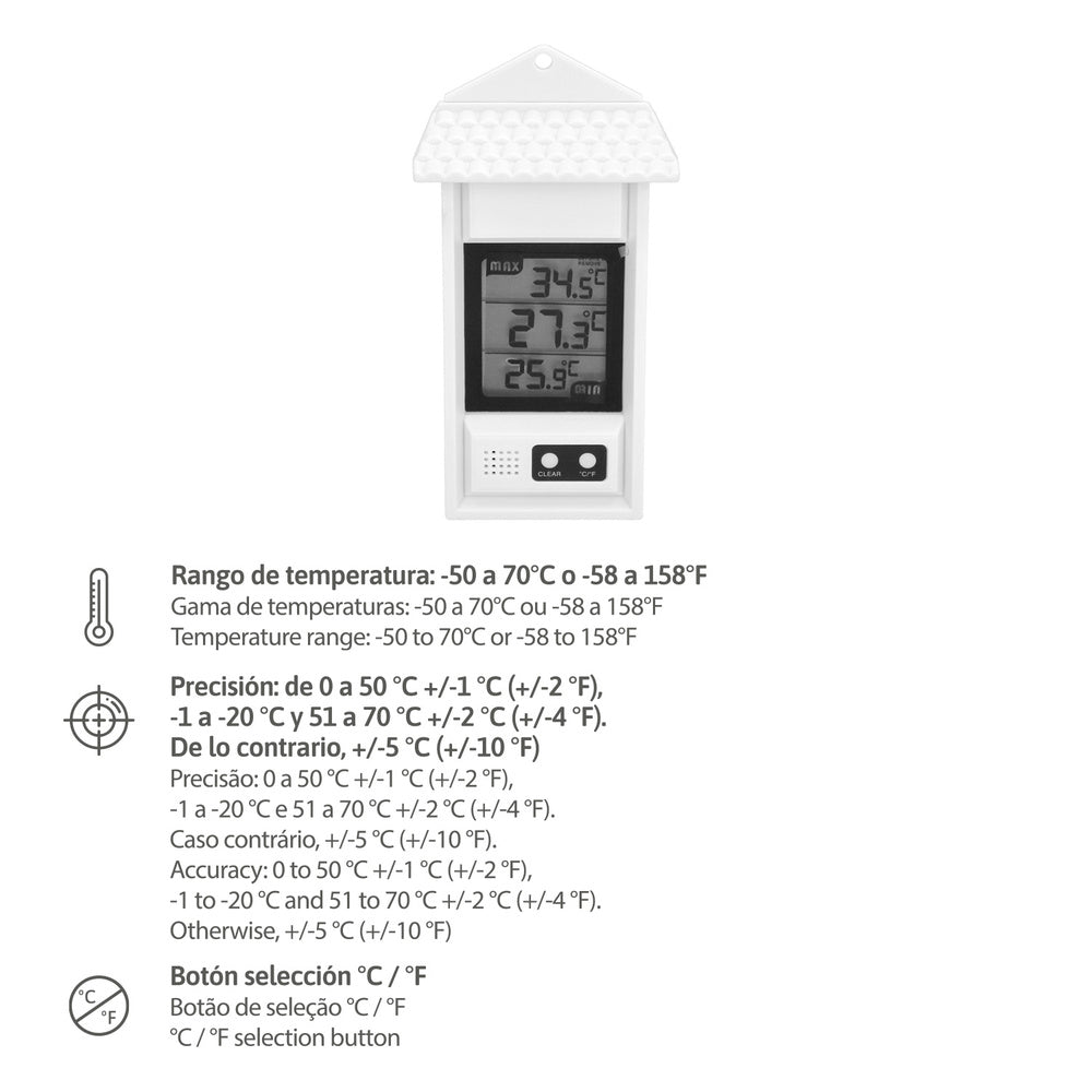 Digital indoor/outdoor thermometer with max/min temperature display