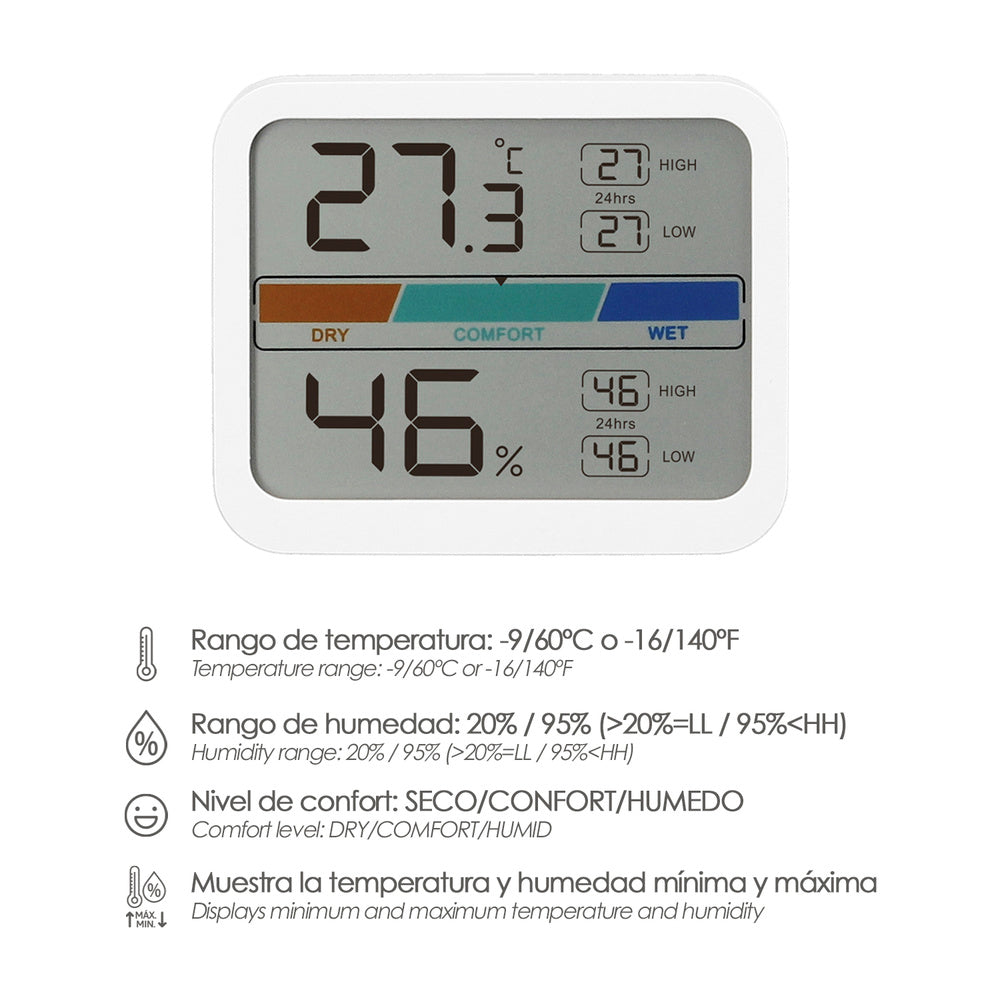 Indoor/Outdoor Min/Max Digital Thermometer Hygrometer with Humidity Indicator