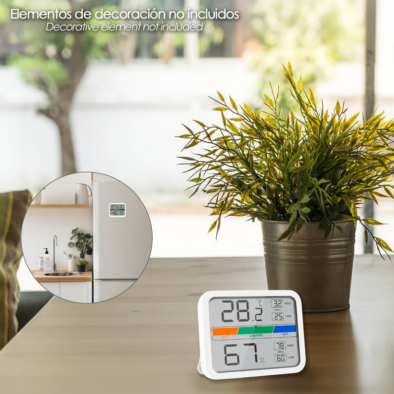 Termómetro digital higrómetro interiores y exteriores minimo/máximo con indicardor de humedad