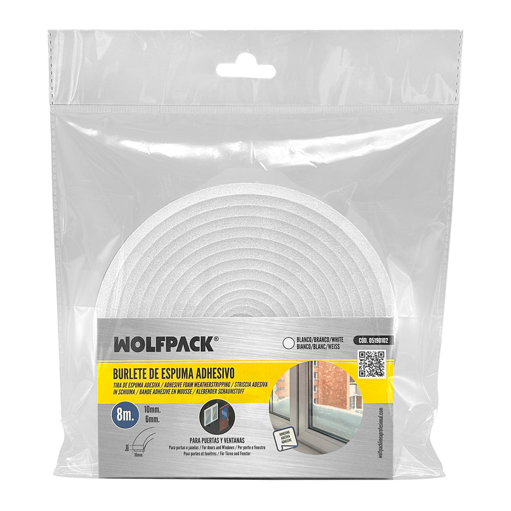 Foam weatherstrip 8 m x 6mm x 10mm