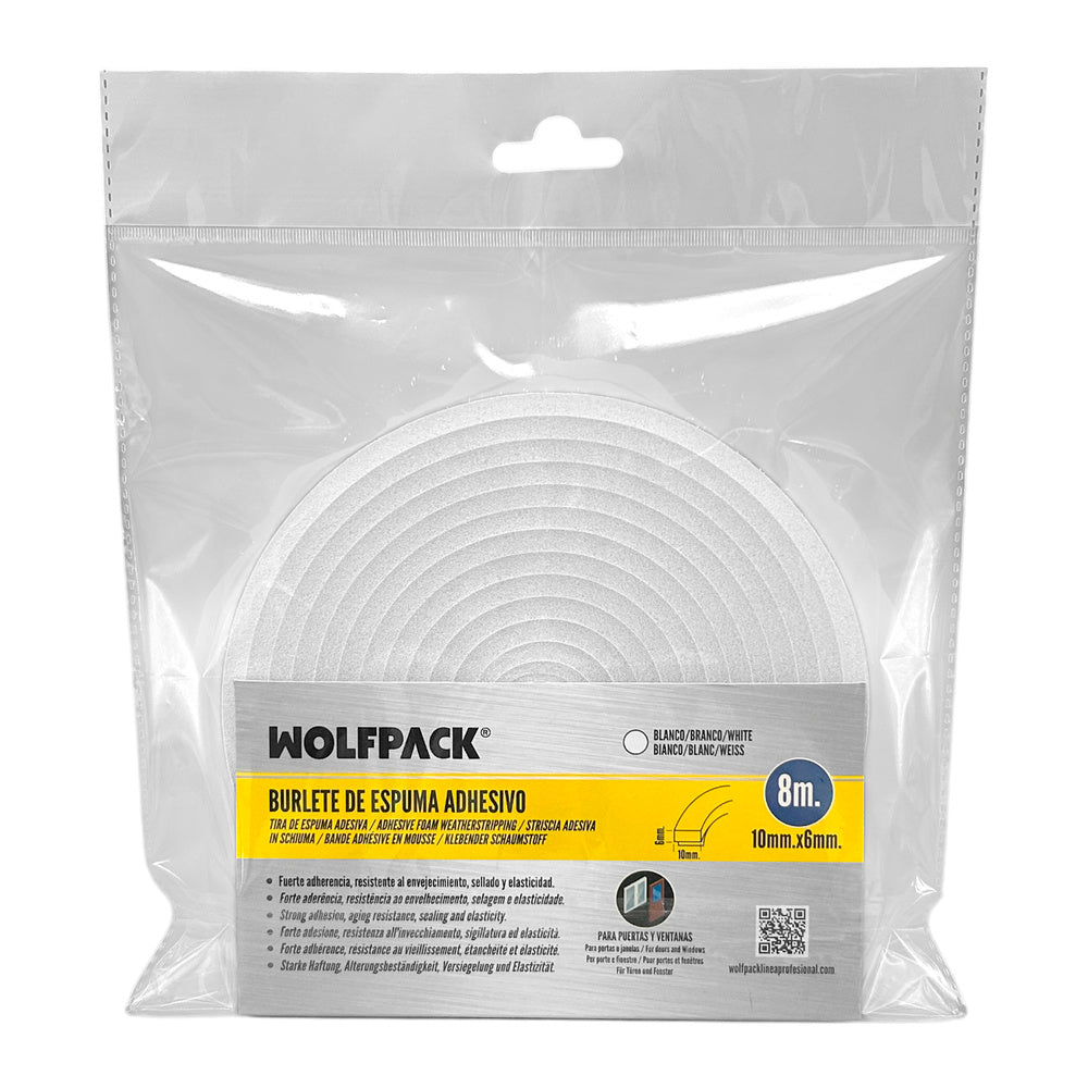 Foam weatherstrip 8 m x 6mm x 10mm