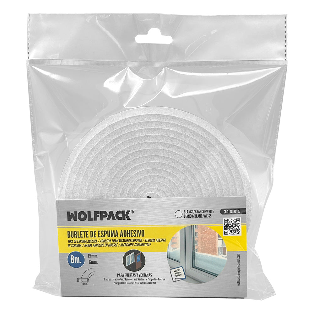 Foam weatherstrip 8 m x 6 mm x 15 mm