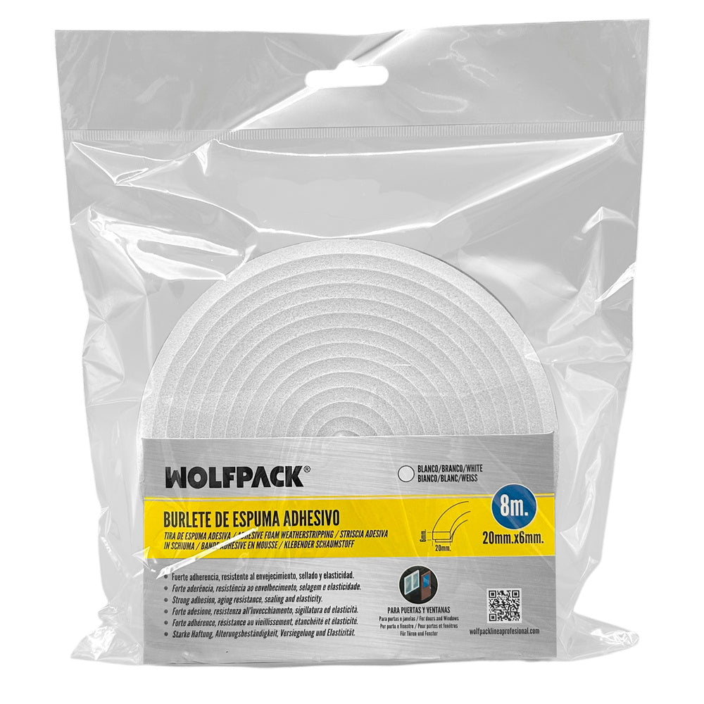 Foam weatherstripping 8 m x 6 mm x 20 mm