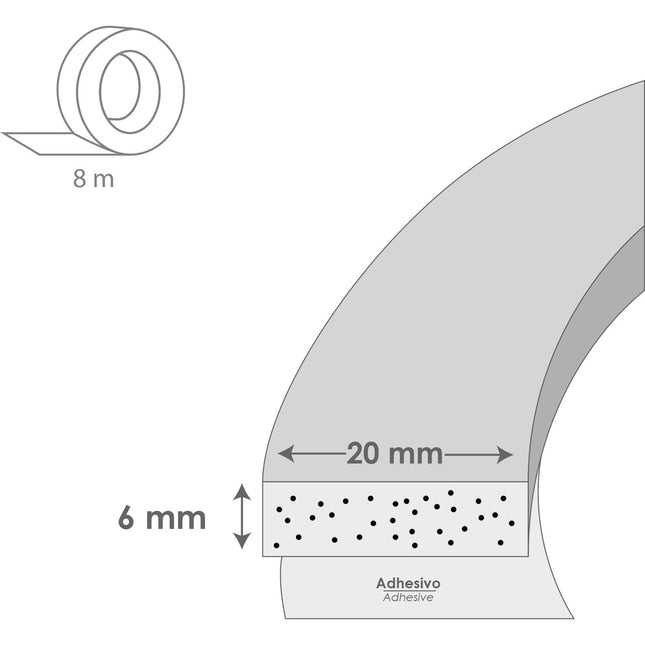 Burlete espuma 8 m. x 6 mm. x 20 mm