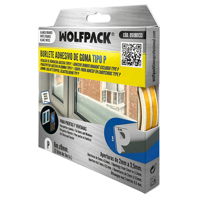 Burlete elástico "p" 6m. x 9mm. blanco