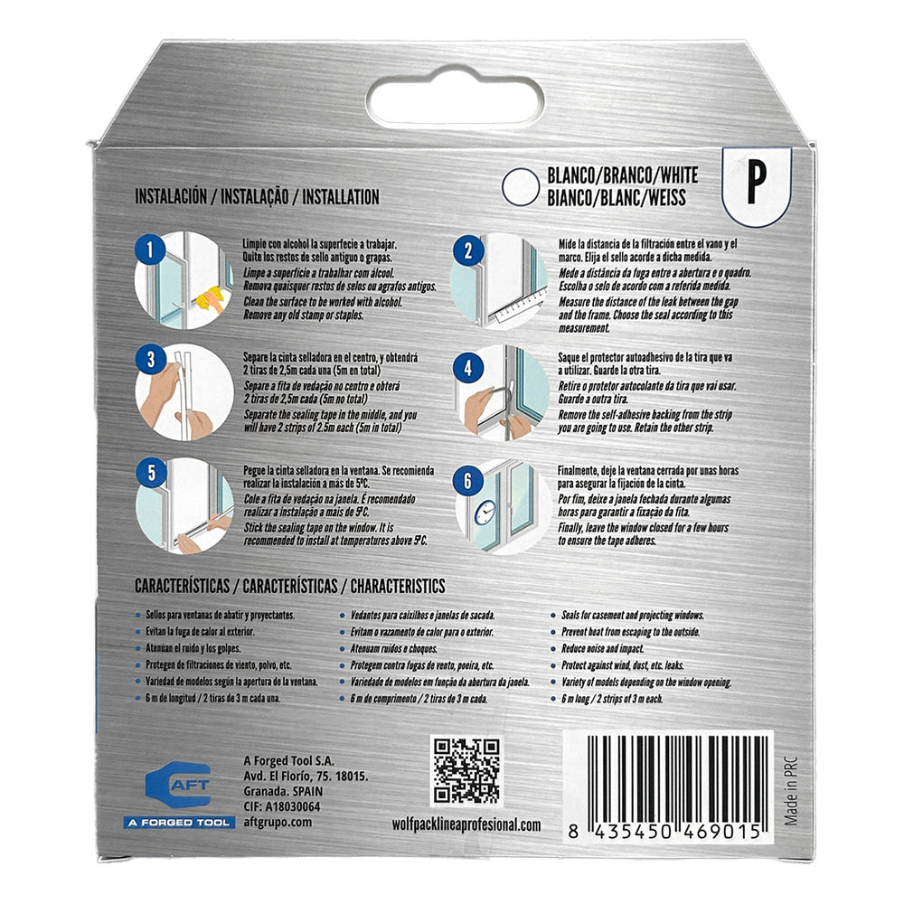 "P" type weatherstrip 6m. x 9mm white