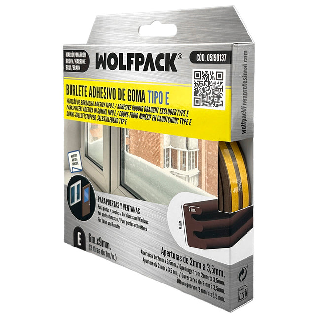 Burlete elástico "e" 6 m. x 9 mm. marrón