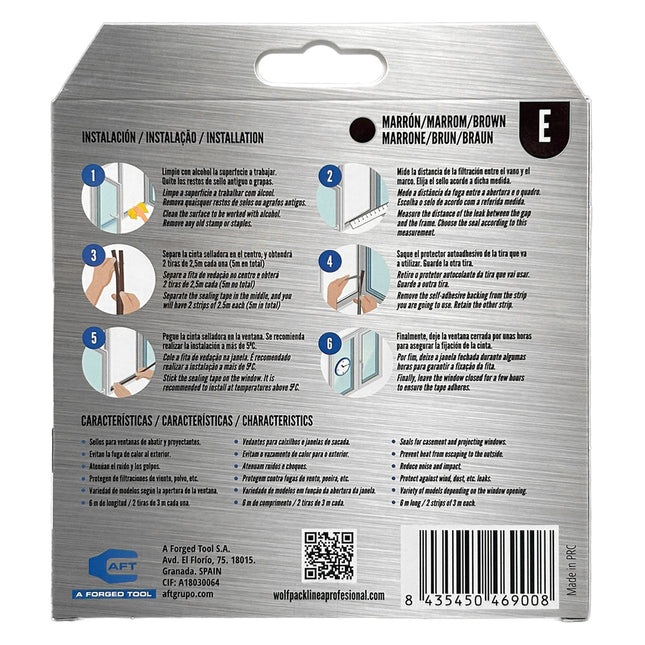 Burlete elástico "e" 6 m. x 9 mm. marrón