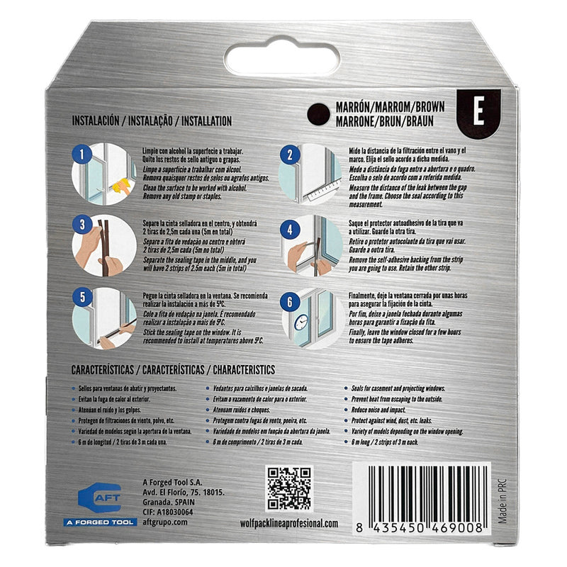 Burlete elástico "e" 6 m. x 9 mm. marrón