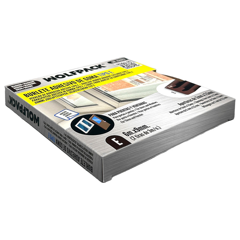 Burlete elástico "e" 6 m. x 9 mm. marrón