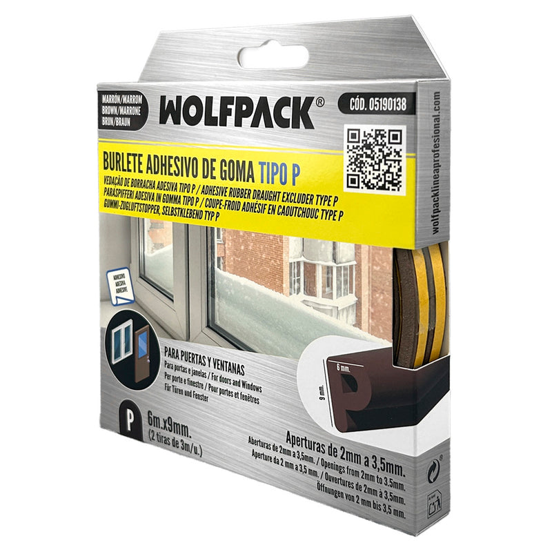 Burlete elástico "p" 6 m. x 9 mm. marrón